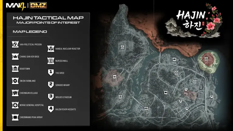 Hajin tactical map with its major points of interest and map legend.