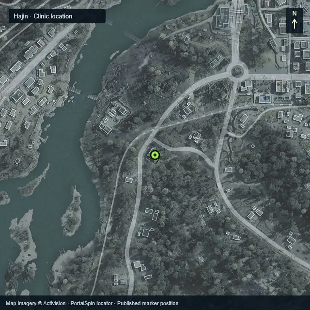 Zoomed Hajin map marking Clinic north of Imjin Suburb at X 1766, Y 2172