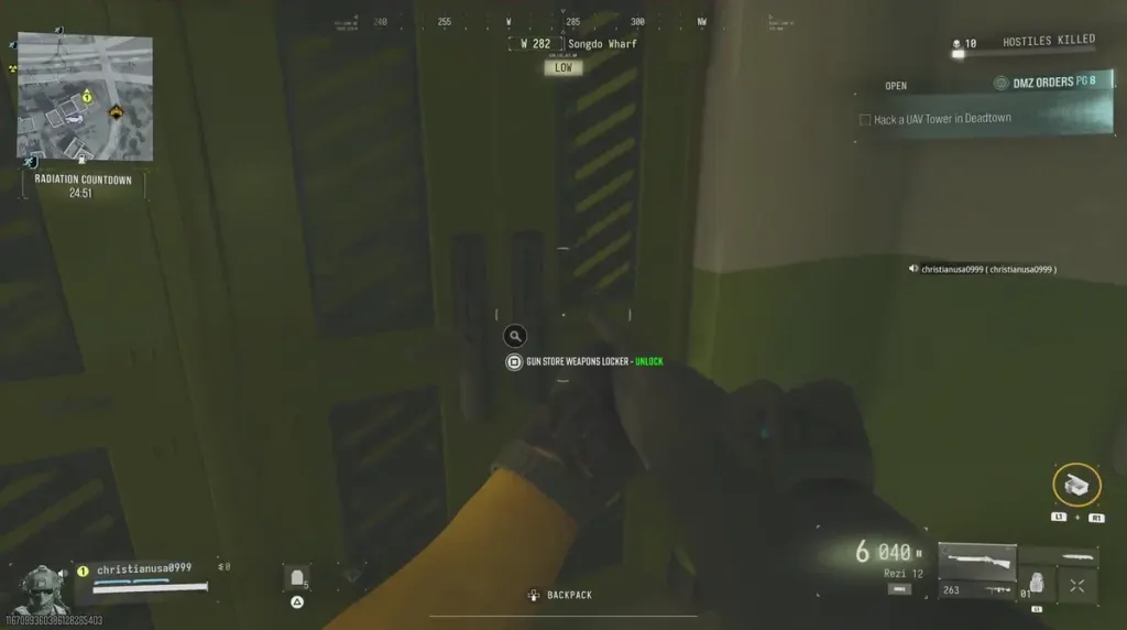 Green Gun Store Weapons Locker in Songdo Wharf showing the unlock prompt.