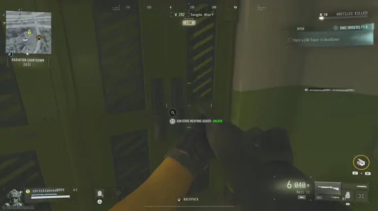 Green Gun Store Weapons Locker in Songdo Wharf showing the unlock prompt.