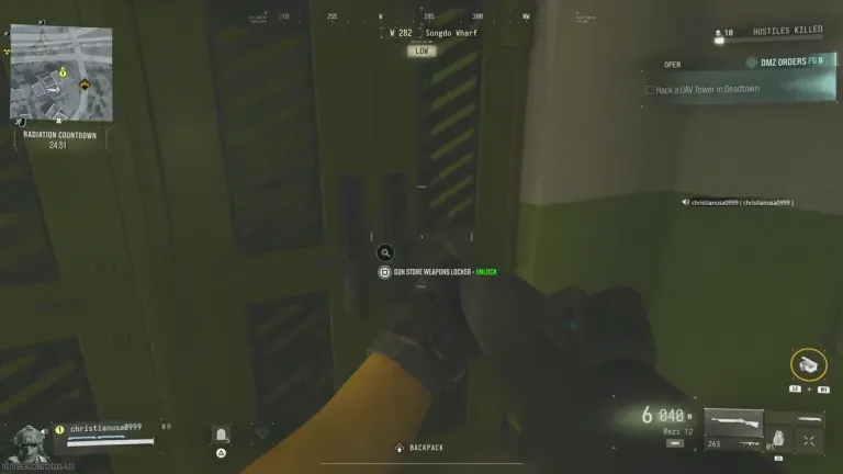 Green Gun Store Weapons Locker in Songdo Wharf showing the unlock prompt.