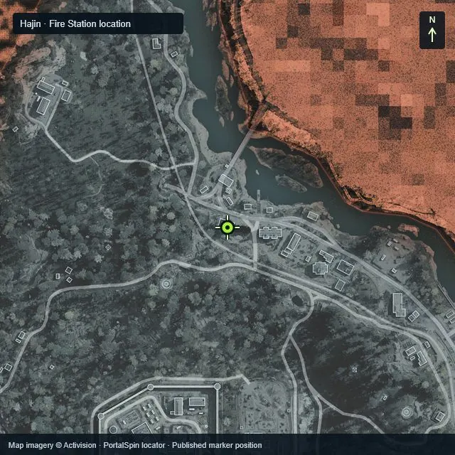 Zoomed Hajin map marking Hanrim Village Fire Station at X 1303, Y 1350