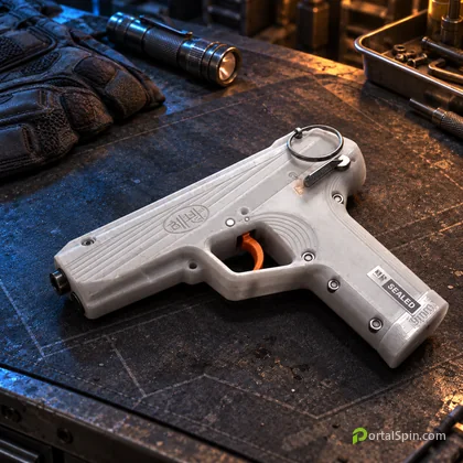 White Zip Gun with an orange trigger on an equipment workbench in MW4 DMZ.