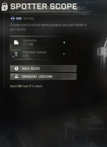 Spotter Scope recipe: 50 Synthetics and 5 Electronic Sensors; DMZ level 12.
