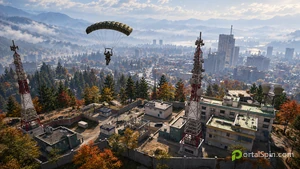 An operator parachuting toward Hajin in MW4 DMZ artwork.