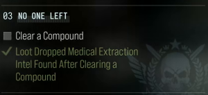 No One Left objective to loot Medical Extraction Intel after clearing a Compound in MW4 DMZ