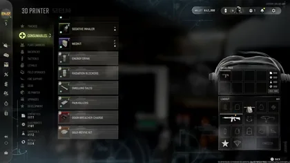 MW4 DMZ 3D Printer full consumable roster showing available and locked item rows