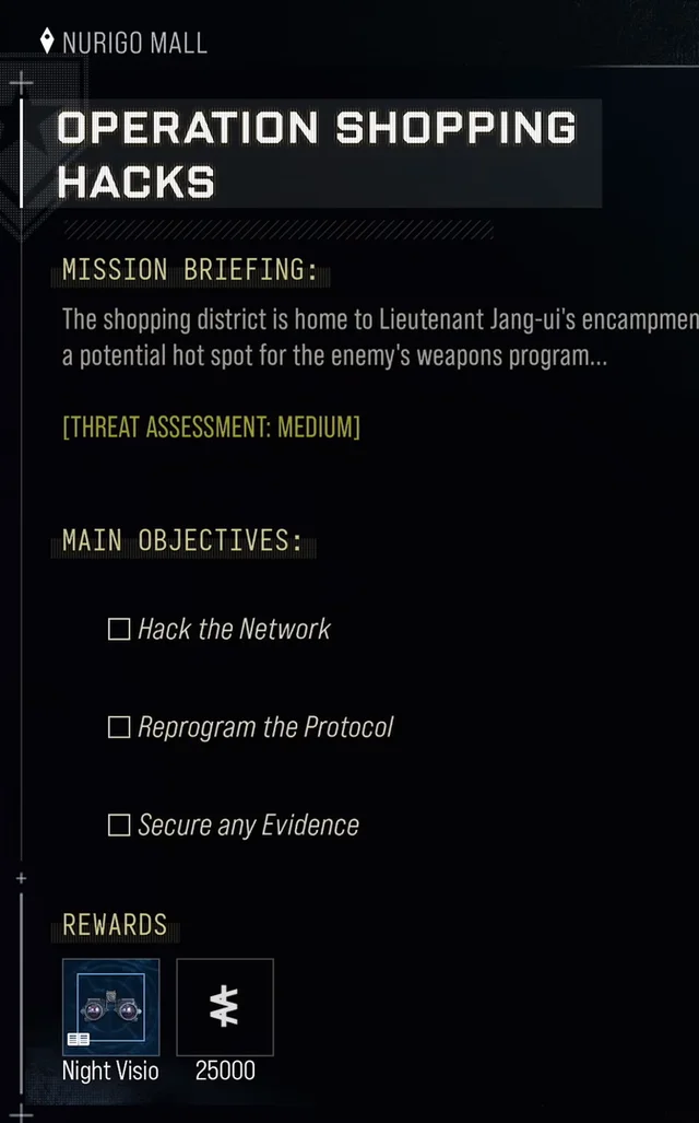 Operation Shopping Hacks briefing objectives and rewards in MW4 DMZ
