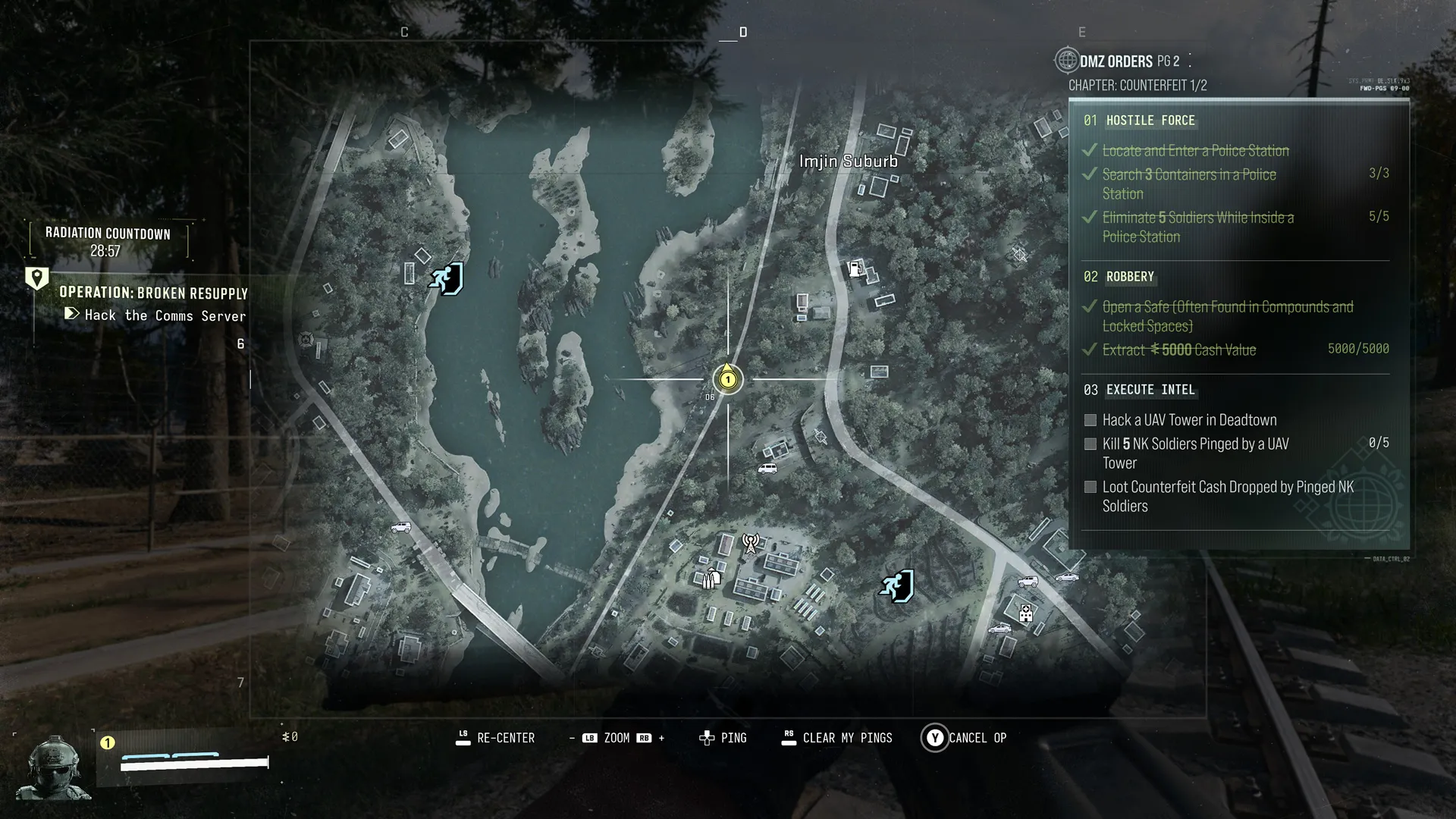 Hajin tactical map with tracked DMZ Orders and Operation Broken Resupply objective in MW4 DMZ