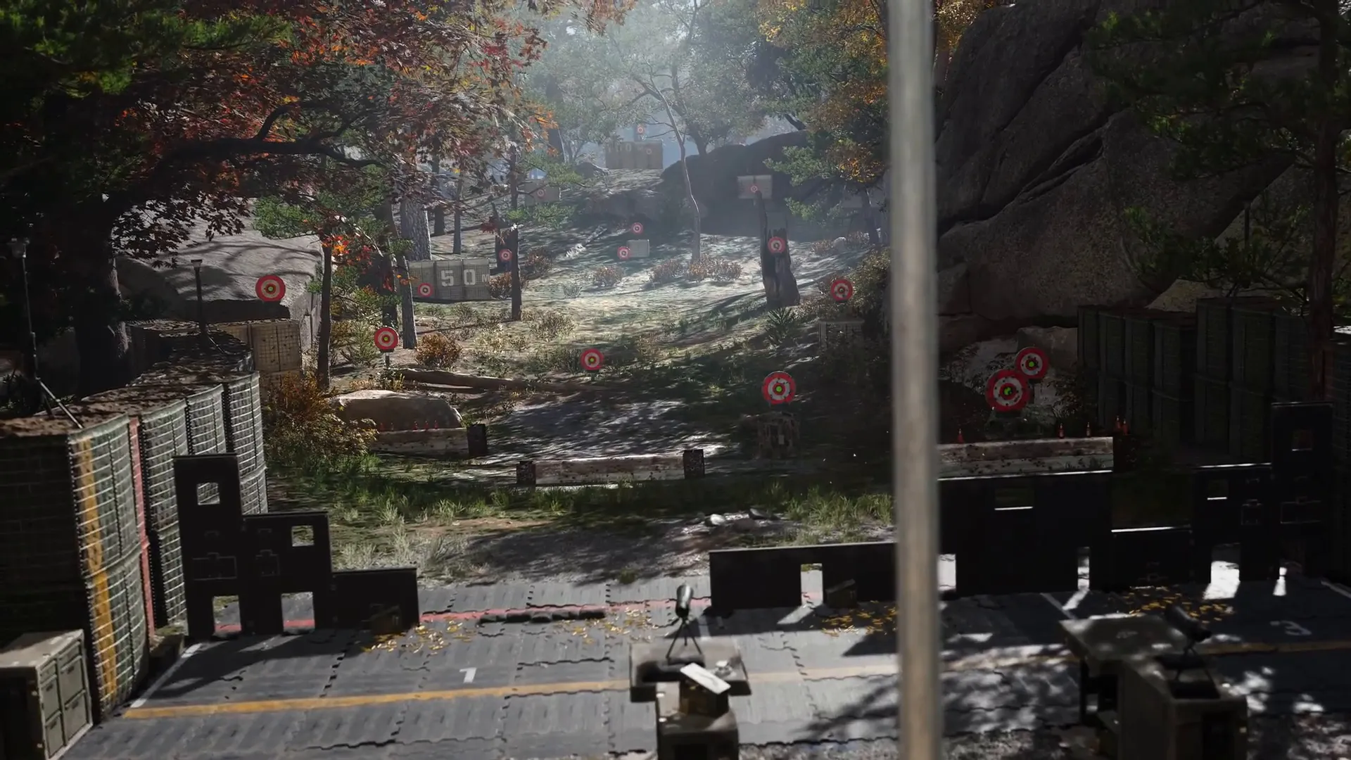 Forward Operating Base Firing Range with targets and a distance marker in MW4 DMZ