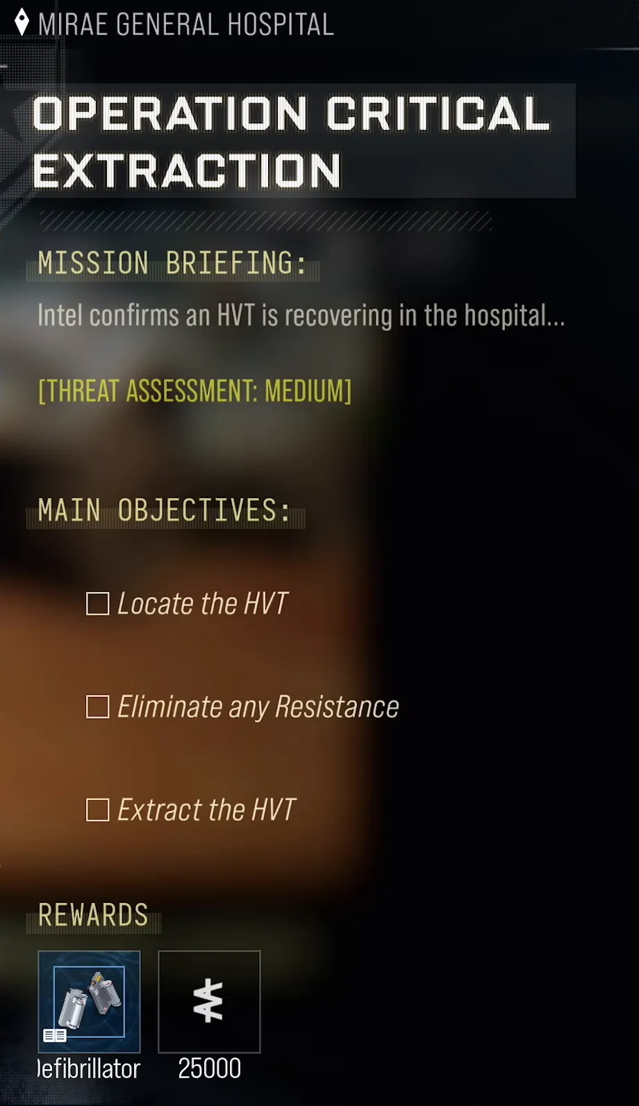 Operation Critical Extraction Mission Briefing, Threat Assessment, Main Objectives and Rewards in MW4 DMZ