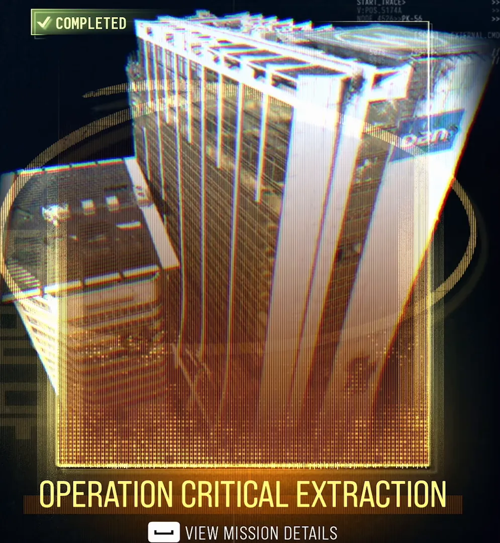 Call of Duty MW4 DMZ Operation Critical Extraction mission card marked Completed in MW4 DMZ