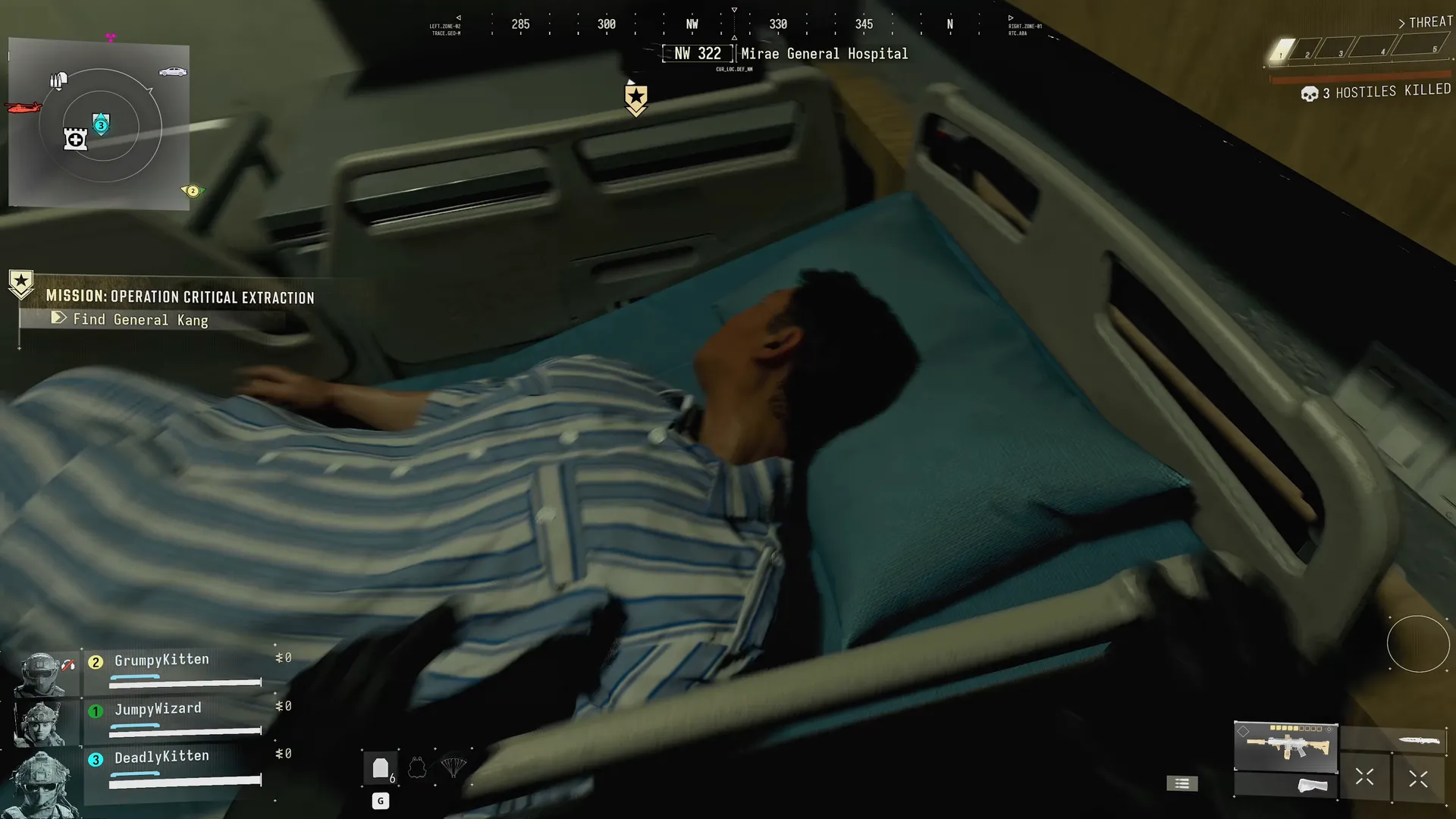 Call of Duty MW4 DMZ General Kang in a hospital bed during Operation Critical Extraction in MW4 DMZ