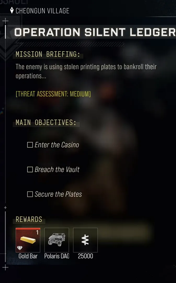 Operation Silent Ledger briefing objectives and rewards in MW4 DMZ