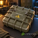 Olive Inflatable Decoy hard case on a military workbench; PortalSpin illustration.