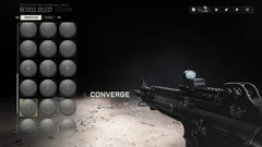 HAN 86 Reticle Select menu with colored reticles and an optic-equipped rifle