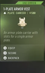 1-Plate Armor Vest — in-game inventory tooltip