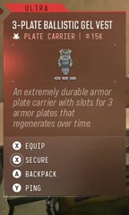 3-Plate Ballistic Gel Vest — in-game inventory tooltip