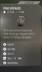 Frag Grenade — in-game inventory tooltip