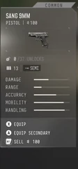 Sang 9mm — in-game inventory tooltip