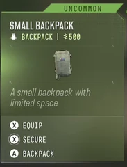 Small Backpack — in-game inventory tooltip