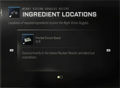 Printed Circuit Board Ingredient Locations panel showing Found primarily in the Haneul Nuclear Reactor and electrical substations.