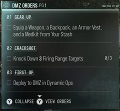 Orders page 1: Gear Up, Crackshot and First Op unfinished