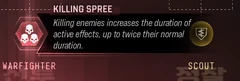 Killing Spree selected Trait tooltip: Killing enemies increases the duration of active effects, up to twice their normal duration.