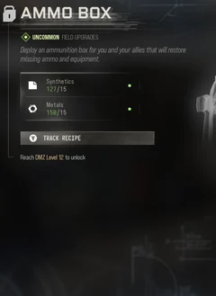 Ammo Box selected DMZ Printer panel showing its recipe requirements and unlock condition