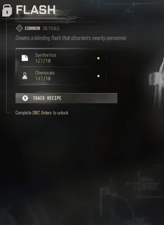 Flash selected DMZ Printer panel showing its recipe requirements and unlock condition