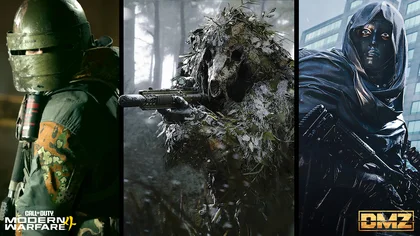 Armored, foliage-covered and black-masked Lieutenant portraits in MW4 DMZ