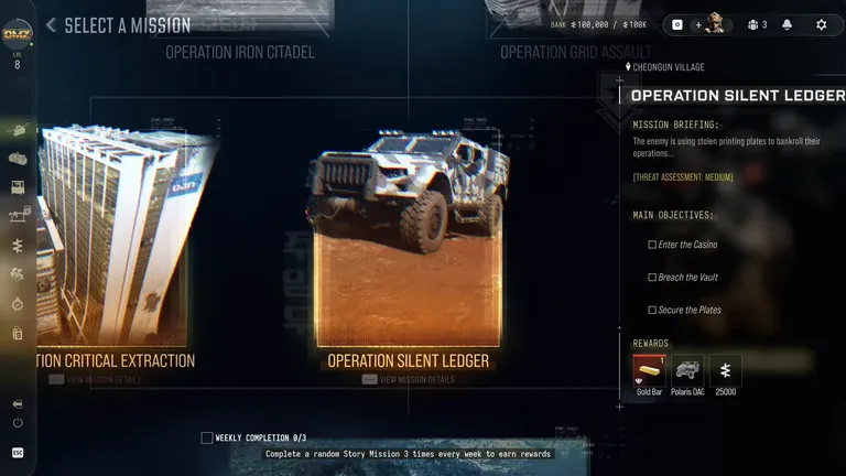 Operation Silent Ledger full selected mission screen in MW4 DMZ