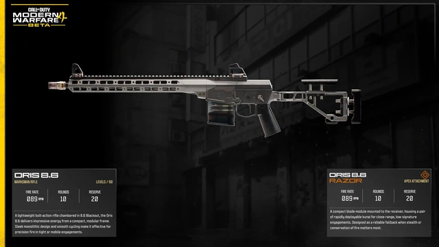 Oris 8.6 full official MW4 Beta weapon sheet