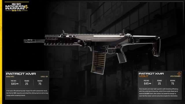 PATRIOT XMR full official MW4 Beta weapon sheet