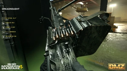 Dreadnought LMG and its fitted attachments in MW4 DMZ.